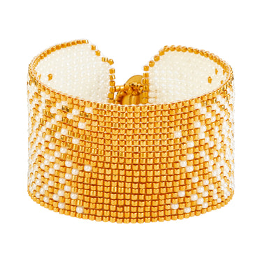 Brazalete Telar Dorado Grueso Difuminado Perla